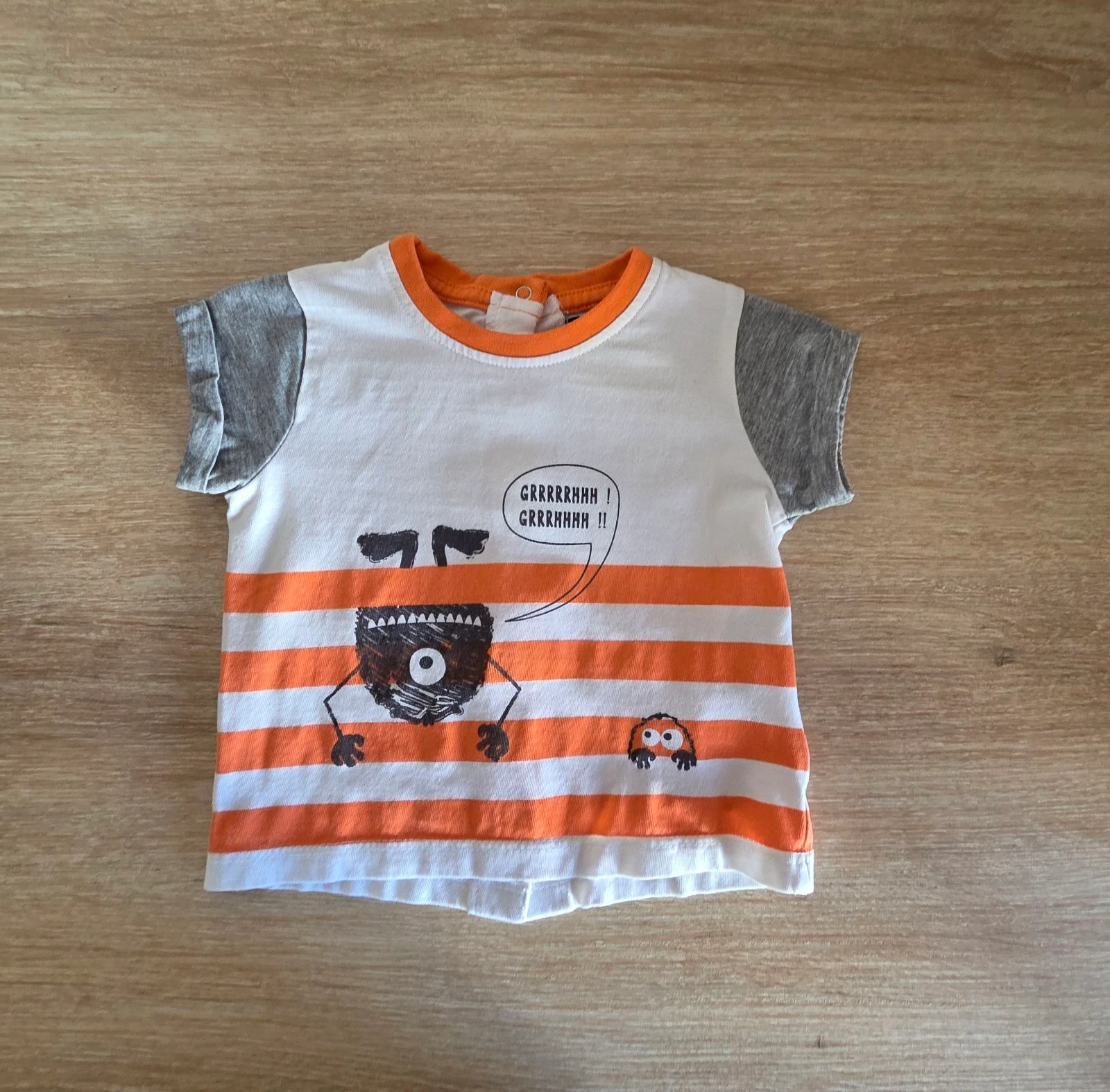 T-shirt listrado com estampa de monstro Kiabi Tamanho 3 meses 56-62 cm – photo 2